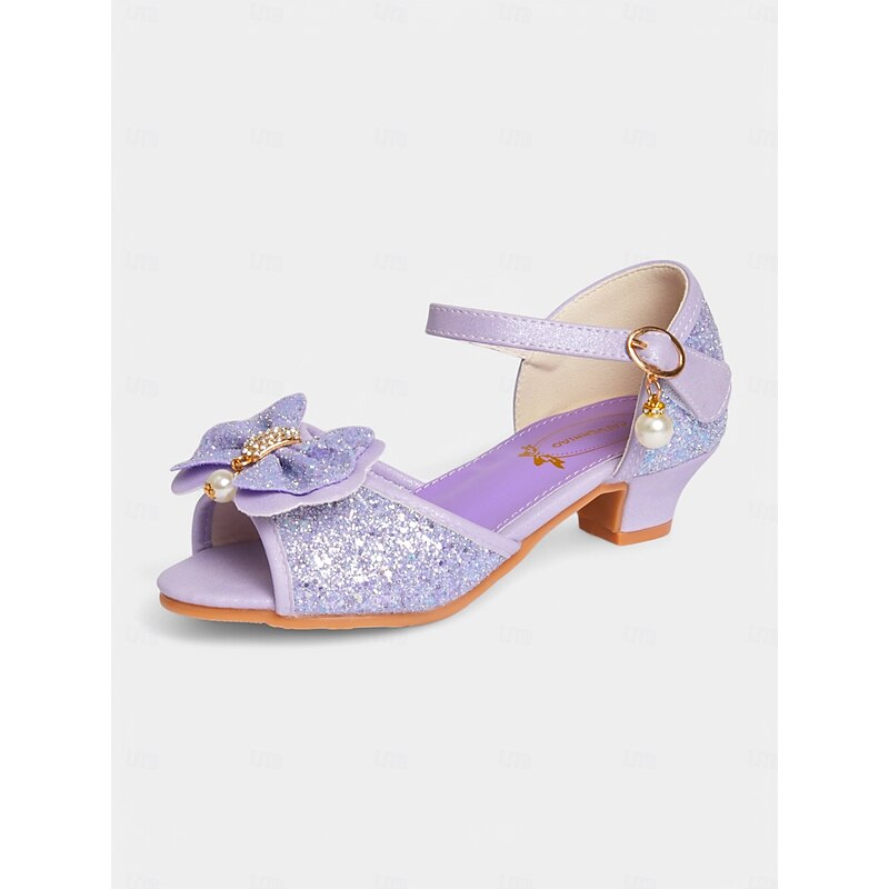 Girls' Purple Glitter Bow Sandals with Pearl Accent, Adjustable Strap, Perfect for Weddings, Birthdays, and Special Occasions4