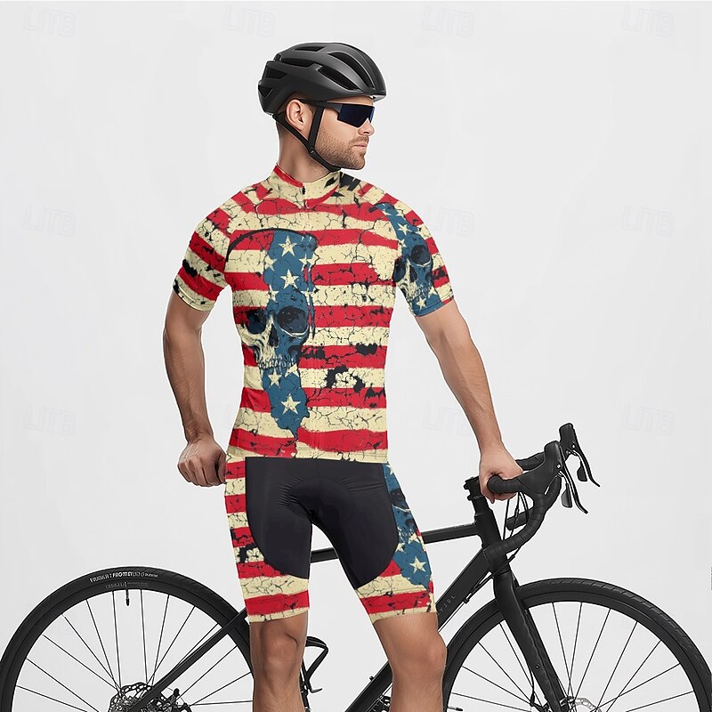 Men's Cycling Jersey Skull National Flag Short Sleeve Bike Tee Tshirt Jersey with 3 Rear Pockets Mountain Bike MTB Quick Dry Anatomic Design Wicking Breathable Sports Black Yellow Red Clothing Apparel4