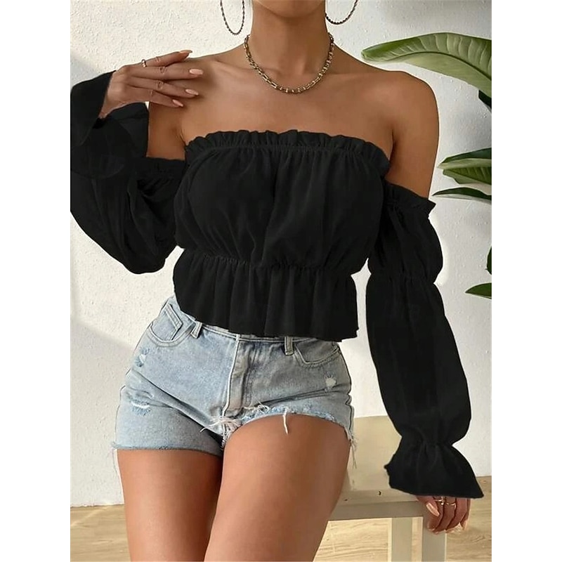 Retro Vintage Medieval Renaissance Blouse / Shirt Off Shoulder Solid Color Fancy Dress Women's Fantasy Halloween Carnival Vacation Casual Daily LARP Adults' Shirt4