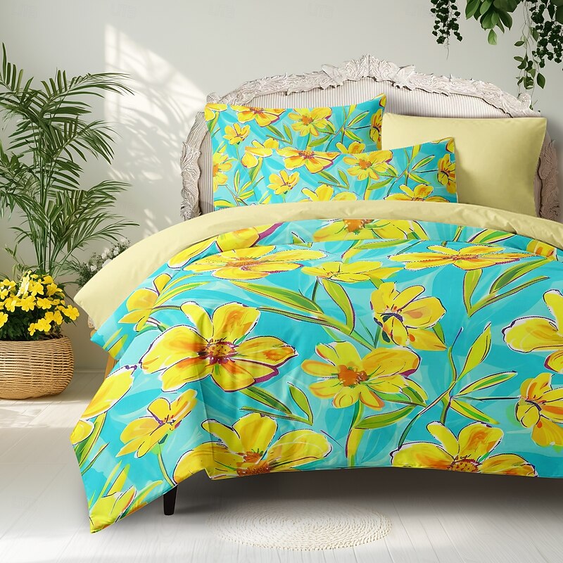 Geometric Vintage Duvet Cover Set Cotton Tropical Plants Pattern Set Soft 3-Piece Luxury Bedding Set Home Decor Gift Twin Full King Queen Size Duvet Cover