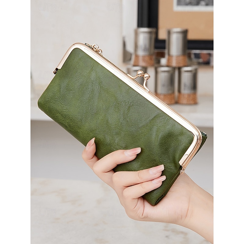 Women's Faux Leather Clip Bag Wallet Phone Case - Card Holder, ID Window, Zipper Closure - Versatile Design for Women - Perfect for Daily Use and Travel Black Pink Red2