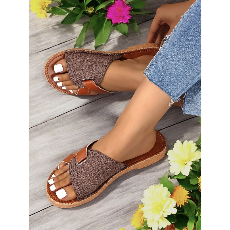 Contrast Color Slide Sandals for Women – Comfortable Open-Toe with Stylish Strap Design for Everyday Casual Wear