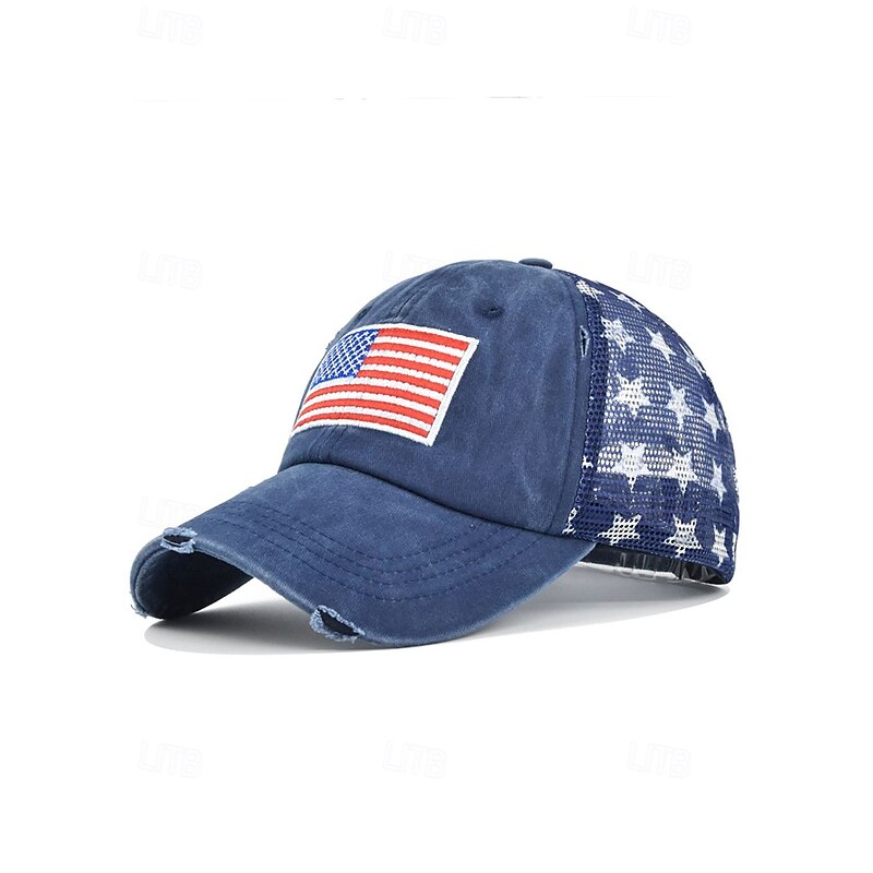 Vintage American Flag Baseball Cap – Unisex Adjustable Hat with Starry Mesh Back, Casual Outdoor Style for Summer Activities4