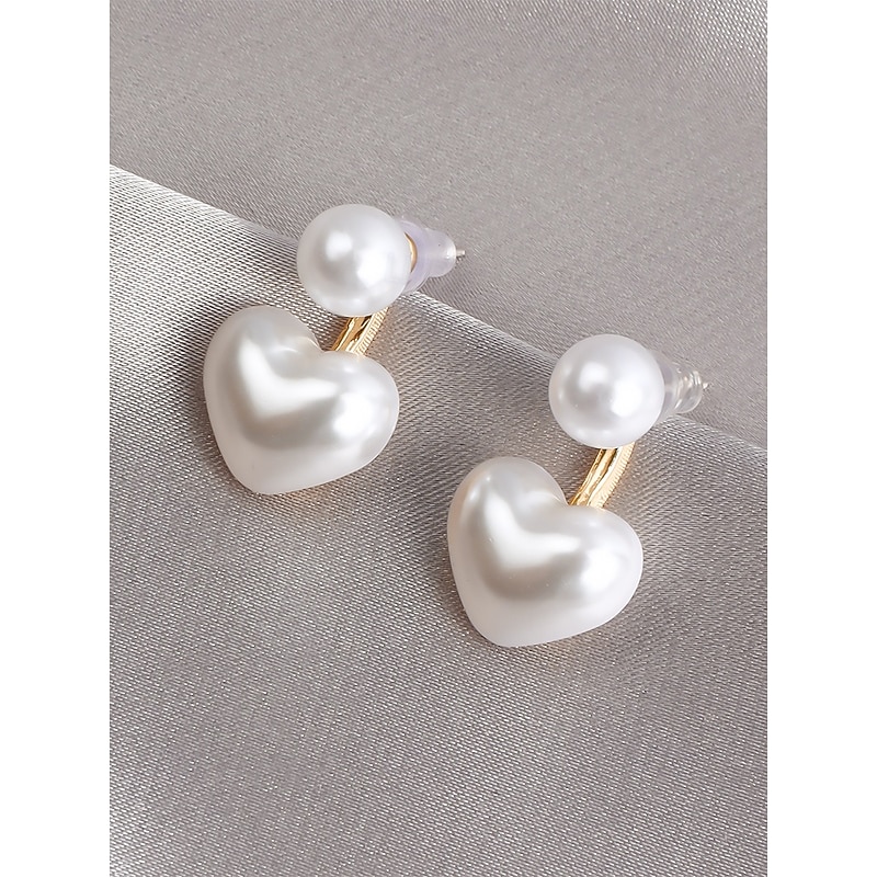 Elegant Heart-Shaped Pearl Drop Earrings – Minimalist Romantic Jewelry for Women, Perfect for Weddings, Dates and Special Occasions4