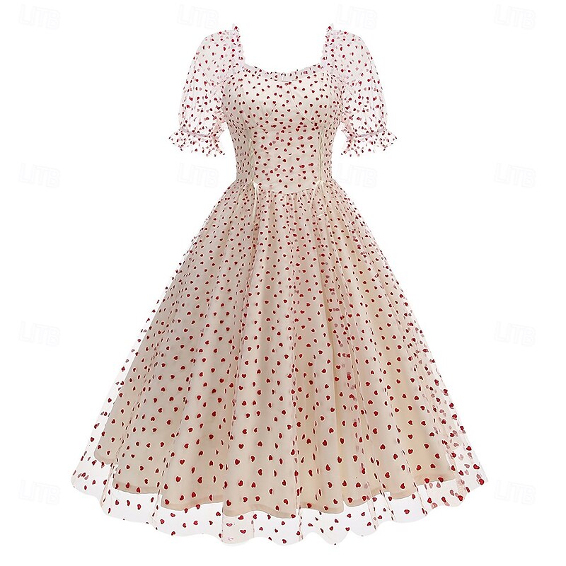 Retro Vintage 1950s Rockabilly Midi Cocktail Dress Flare Dress Polka dots Fancy Dress Women's Valentine's Day Vacation Homecoming Party & Evening Adults' Dress Summer4