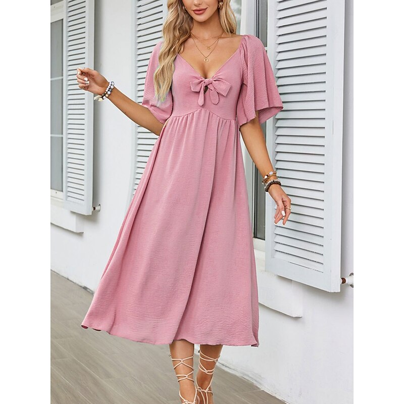 Women's Long Dress Maxi Dress Casual Dress Cocktail Dress Wedding Guest Dress Chiffon Dress Cute Stylish Casual Vacation Casual Daily Regular Fit Plain Short Sleeve V Neck White Pink Blue Apricot2