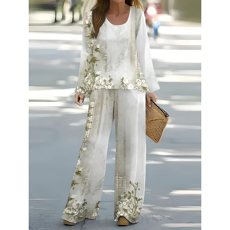 Women's 2 Pieces Basic Neon & Bright Shirt Blouse 3/4 Length Sleeve V Neck Floral Tie Dye Abstract Print Casual Linen Like Ivory Summer Regular Fit2