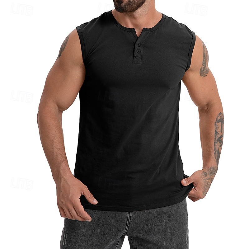 Men's Tank Top Vest Top Undershirt Sleeveless Shirt Sleeveless Henley Spring & Summer Plain Fashion Designer Vacation Street Going out Black Dark Navy Khaki Top Tee for Men2