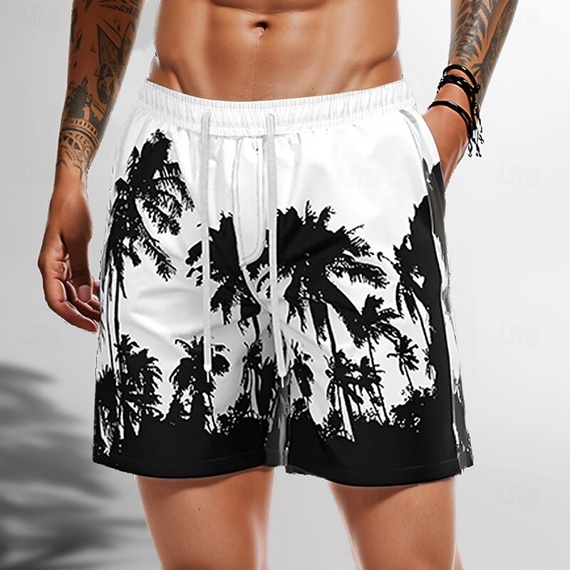 Men's Coconut Tree Tropical Plants Swim Shorts Board Shorts Swimming Trunks Mid Waist Streetwear Hawaiian Vacation Holiday Beach Wear Side Pockets Mesh Lining Elastic Drawstring Waist Designer