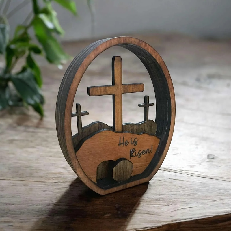 Christian EASTER Decoration, Resurrected TOMB, Easter RESURRECTION Decorations, He is Risen Christianity, Empty Tomb Easter Scene, Wood Egg3