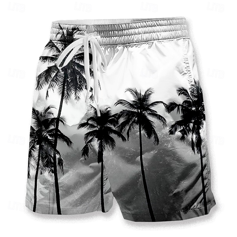 Men's Coconut Tree 3D Print Swim Trunks Swim Shorts Board Shorts Mid Waist Hawaiian Casual Vacation Holiday Beach Wear Side Pockets Mesh Lining Elastic Drawstring Waist Designer Clothing Apparel