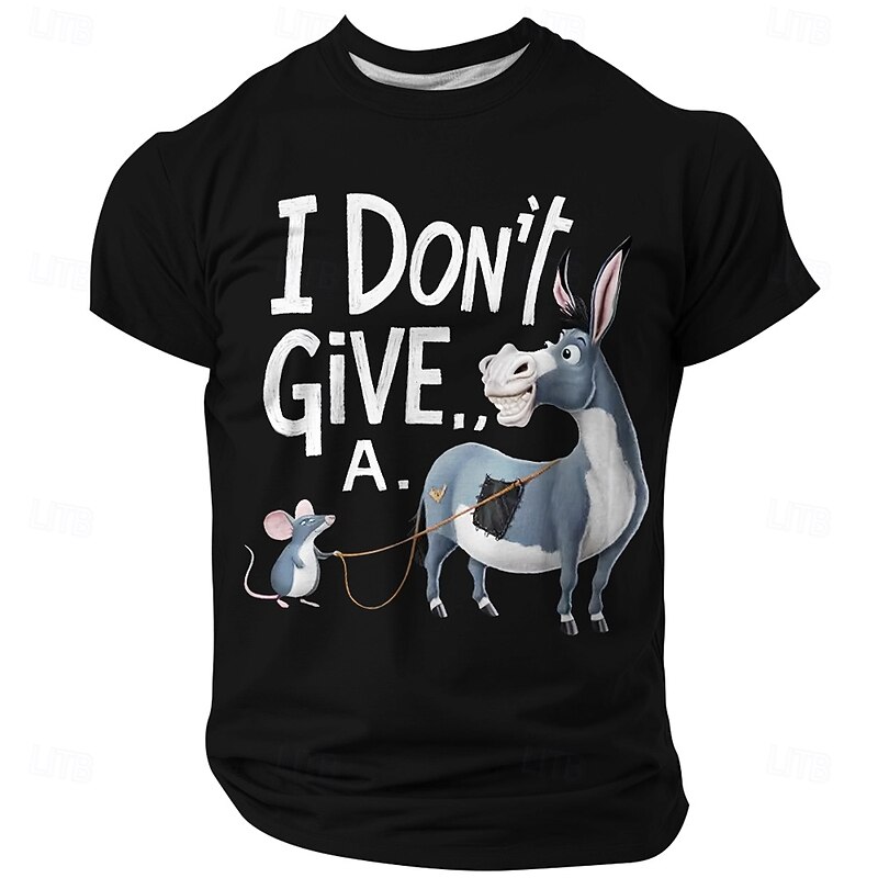 Men's Funny Graphic T-Shirt: 'I Don't Give A' Donkey & Mouse Visual Pun Humor Tee3