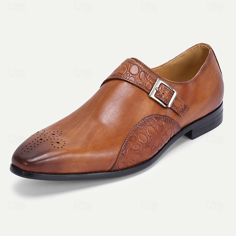 Men's Premium Brown Leather Monk Strap Shoes with Textured Detailing, Formal Style for Weddings, Business Events and Special Occasions2