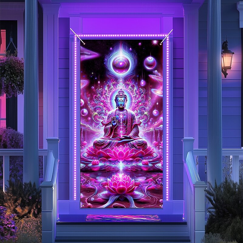 Blacklight Door Decorations Door Covers Glow in the Dark Mandala Bohemian Buddha Door Tapestry Door Curtain Decoration Backdrop Indoor/Outdoor Door Banner for Front Door Farmhouse4
