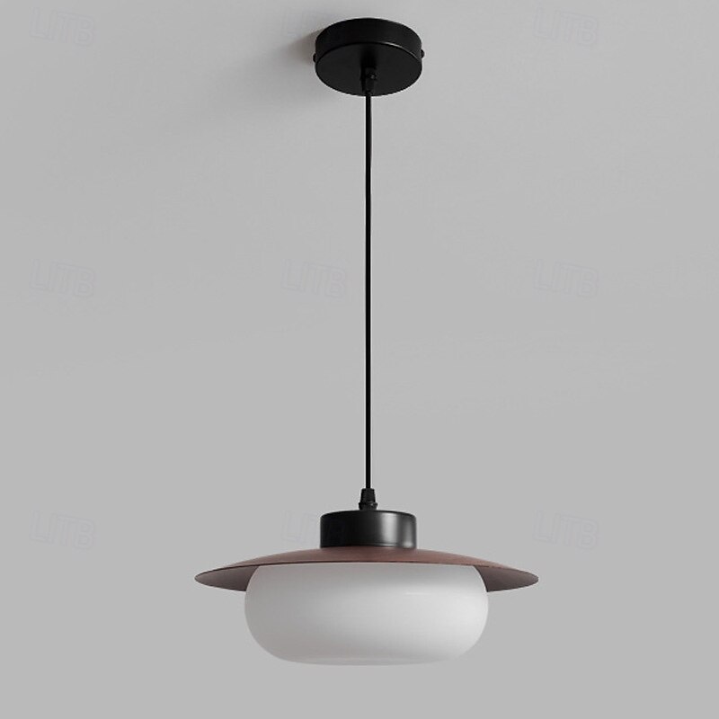 Wabi Sabi Retro Wood Lighting Fixture Milk White Glass Shade Japanese Style Walnut Wood Decor Hanging Ceiling Lamp 28cm 110-240V3