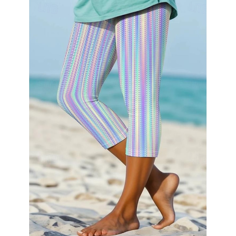 Women's Leggings Capri Pants High Elasticity Fashion Streetwear Full Length High Waist Plaid Thermal Warm Breathable Soft  Outdoor Daily Rainbow Summer Spring Regular Fit