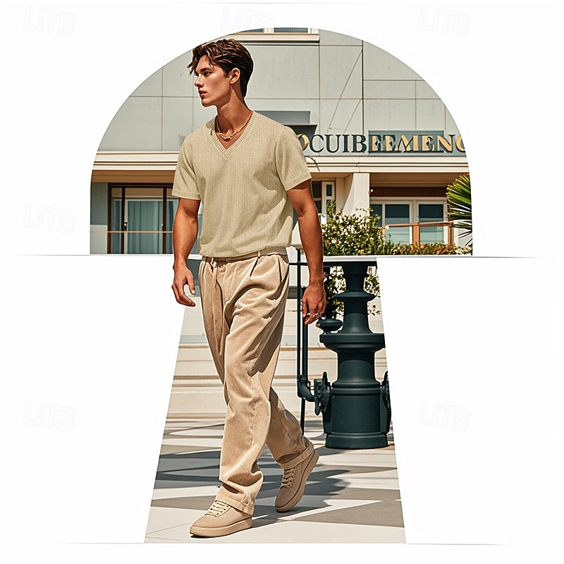 Men's Tee Short Sleeve Shirt Tee Top Short Sleeve V Neck Spring &  Fall Plain Fashion Designer Sexy Vacation Street Going out Black Navy Blue Army Green Top Tee for Men4