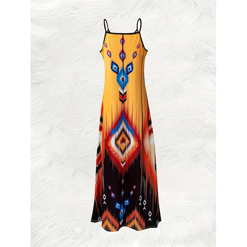 Women's Maxi Dress Casual Dress A Line Dress Slip Dress Bohemia Vacation Vintage Vacation Daily Regular Fit Geometric Sleeveless V Neck Orange Summer2
