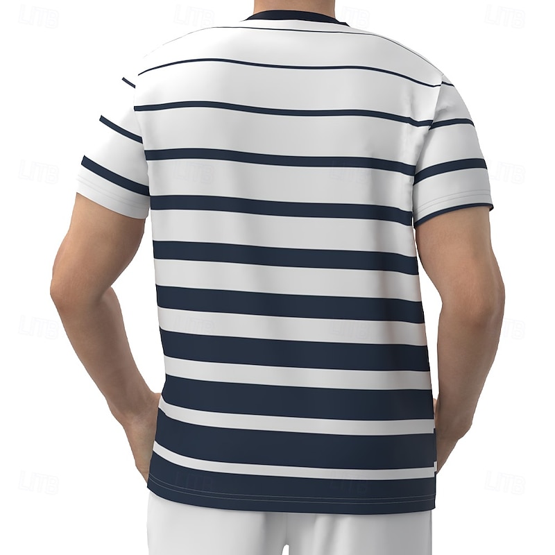 Men's Horizontal Stripes T Shirt Short Sleeve T shirt 3D Print Crew Neck Shirt Fashion Daily Street Daily Blue Summer Spring Clothing Apparel S M L XL XXL XXXL2