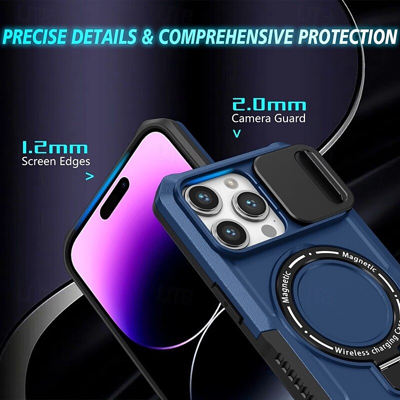 Phone Case For iPhone 16 15 14 Pro Max Plus 13 12 11 Pro Max Back Cover with Stand Holder Magnetic Support Wireless Charging Retro PC3