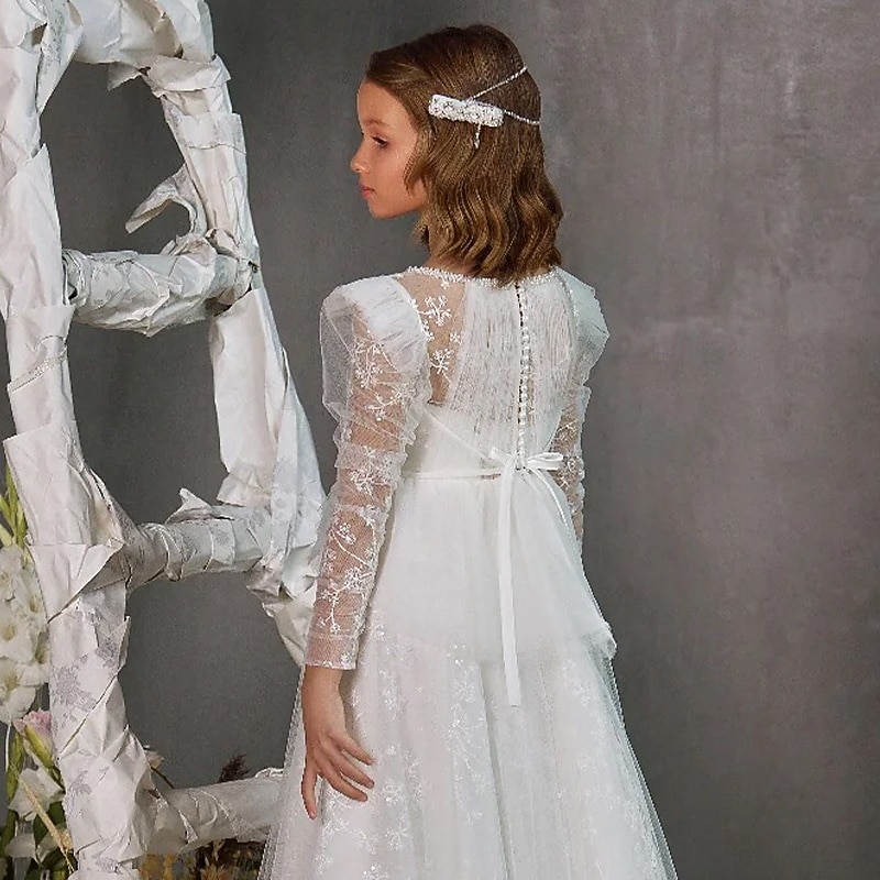 Flower Girl Dress Girls' Formal Gown Princess Dress First Communion Dress Wedding Attire Formal Wedding Party Princess Sweet Christmas Carnival Ruched Solid Color Strapless Crew Neck White 4 years+4