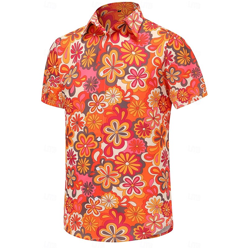 Retro Vintage 1970s Shirt Aloha Shirt Hippie Floral Daisy Fancy Dress Men's Vacation Party Pride Parade Adults' Shirt2