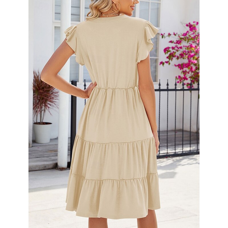 Women's Long Dress Maxi Dress Casual Dress Elegant Stylish Basic Vacation Work Casual Regular Fit Plain Short Sleeve V Neck Dark Brown Pink Dark Green Apricot Summer Spring4