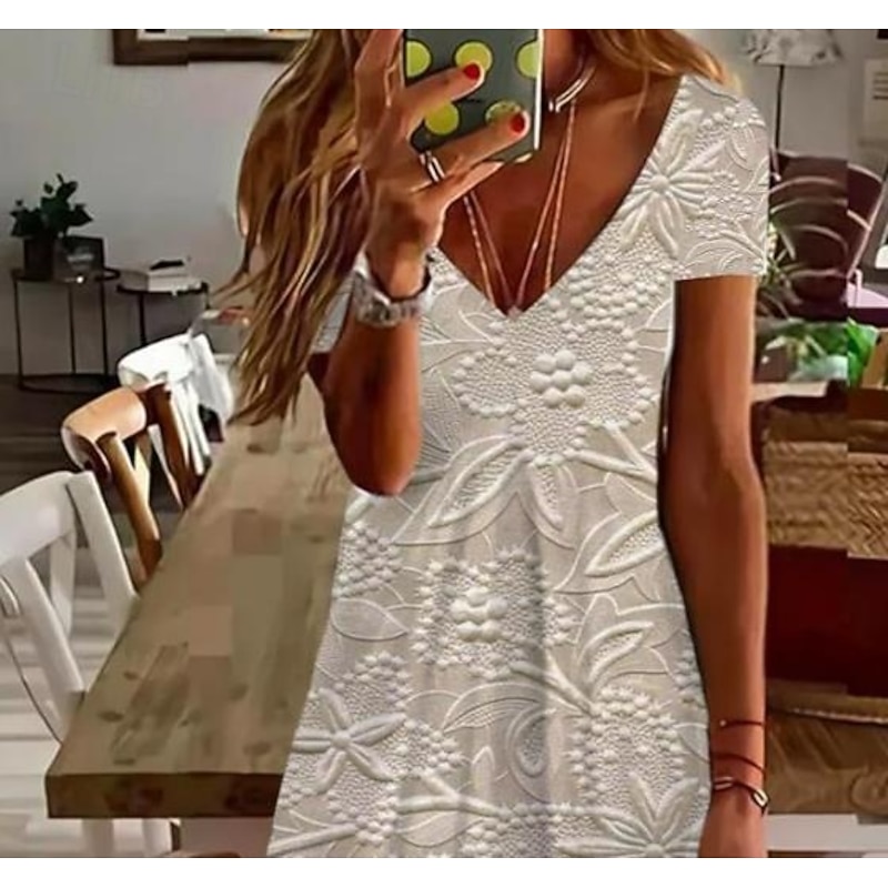 Women's Mini Dress Casual Dress Elegant Tropical Hawaiian Daily Regular Fit 3D Print Floral Short Sleeve Crew Neck Black White Pink Blue Summer2