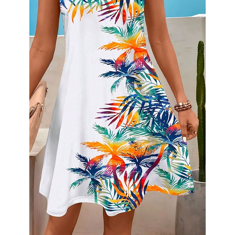 Women's Mini Dress Casual Dress Petite Dress Sundress Summer Dress Casual Vacation Daily Holiday Regular Fit Leaf Sleeveless V Neck Blue Summer3