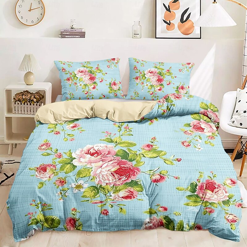 100% Cotton Duvet Cover Set Floral Pattern Set Soft 3-Piece Luxury Bedding Set Home Decor Gift King Queen Duvet Cover3
