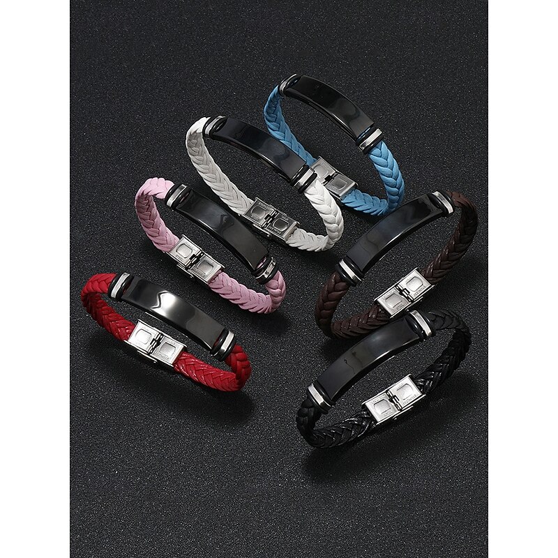 Men's Green Braided Leather Bracelet with Black Stainless Steel Clasp – Stylish and Durable, Ideal for Casual and Everyday Wear4