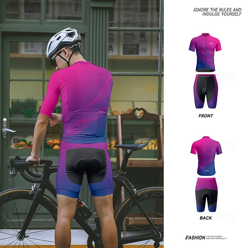 Men's Cycling Jersey with Shorts Geometric Gradient Short Sleeve Bike Clothing Suit with 3 Rear Pockets Mountain Bike MTB Road Bike Cycling Front Zipper Sweat wicking Comfortable Breathable Sports4