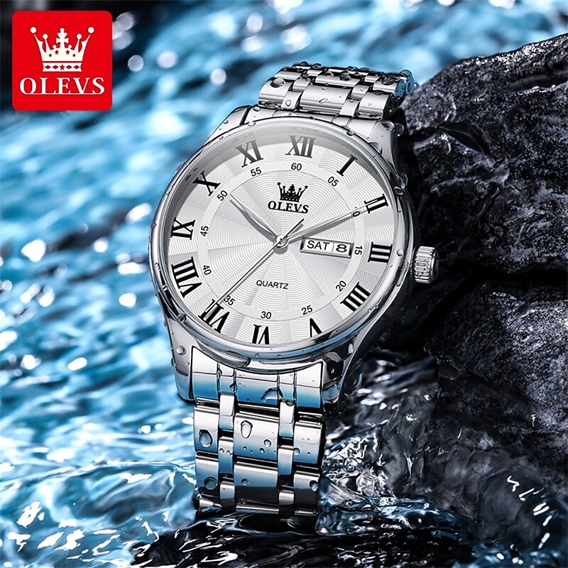 The New Olevs Men'S Business Watch Calendar Week Display Waterproof Dual Calendar Casual Quartz Watch Men'S Sports Watch