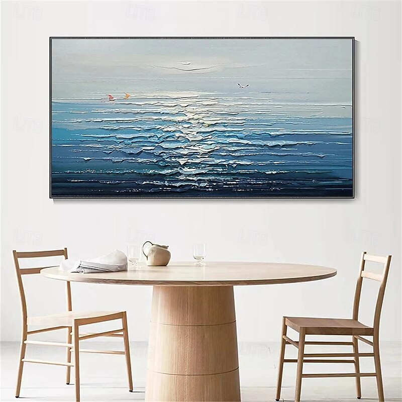 Blue Ocean Oil Painting hand painted Contemporary Indigo Painting on Canvas Large Art Ocean Sea Painting in the Deep oil painting Home Decor Painting 3D seascape painting for office wall decoration3