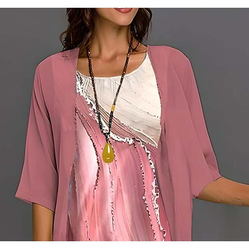 Women's Graduation Dress Midi Dress Chiffon Dress Shift Dress Elegant Formal Wedding Guest Daily Loose Fit Floral Half Sleeve Crew Neck Pink Summer Spring2