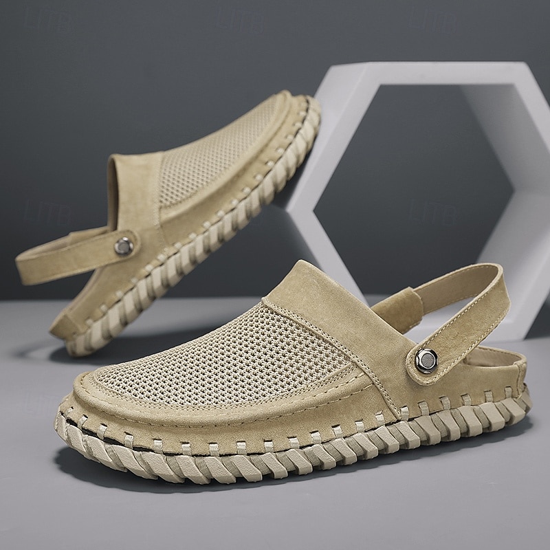 Men's Beige Slip-On Sandals with Mesh Upper, Adjustable Strap, and Comfortable Sole – Ideal for Casual Wear, Outdoor and Summer Activities2