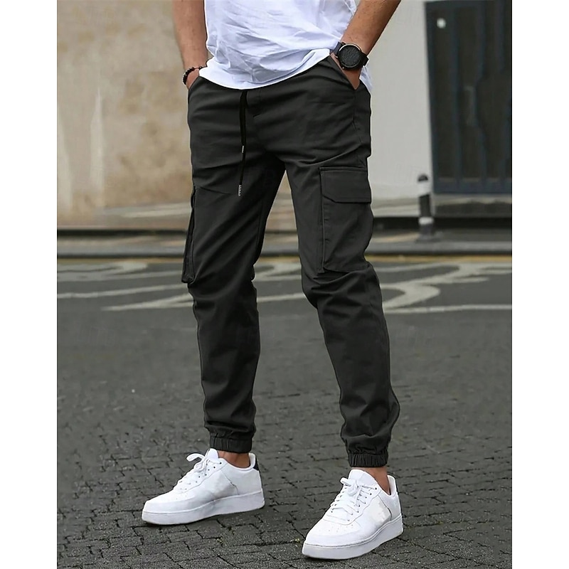 Men's Cargo Pants Trousers Elastic Waist Multi Pocket Plain Wearable Outdoor Daily Casual Dark Brown Black2