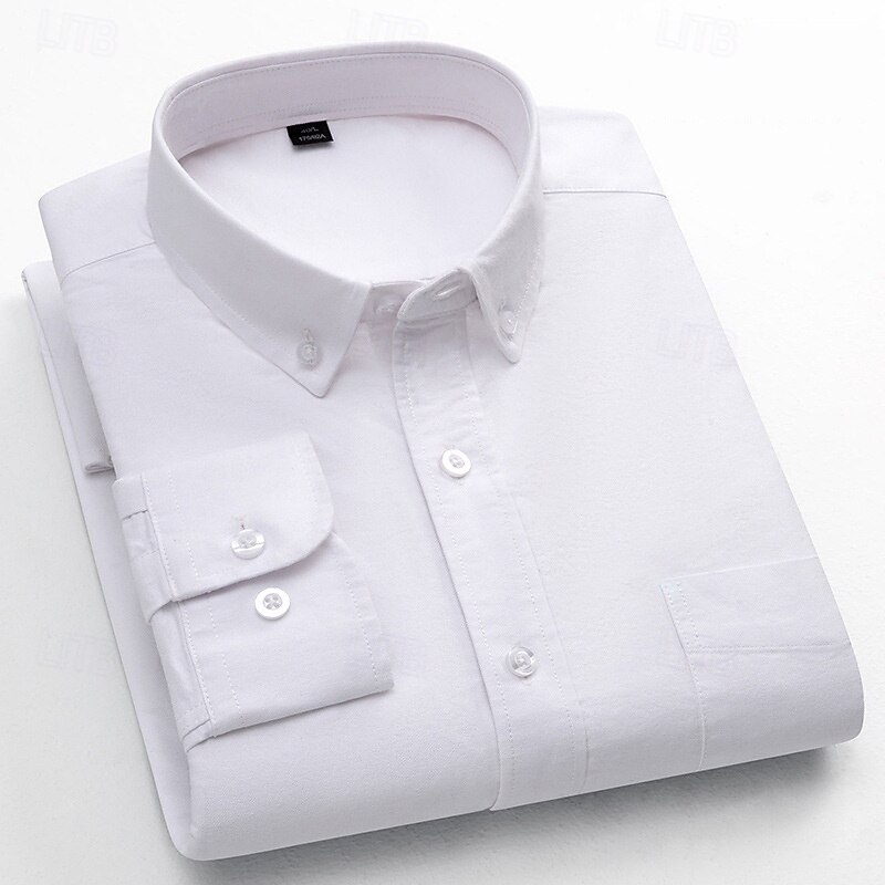 Men's Striped Long-Sleeve Dress Shirts Button Down Breathable Casual Vintage Loose Cotton Shirts Stylish Solid Oxford Business Shirt for Men2