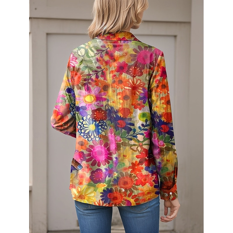Women's Shirt Button Down Tunic Shirt Collar Long Sleeve Floral Casual Regular Tops Work Daily s Print Red Spring Fall Winter2