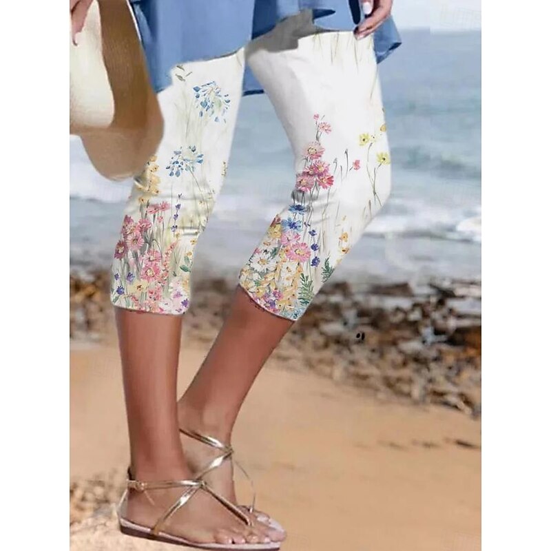 Women's Leggings Capri Pants High Elasticity Fashion Streetwear Full Length High Waist Graphic Printing Thermal Warm Breathable Soft  Outdoor Daily milk white Fall Winter Regular Fit