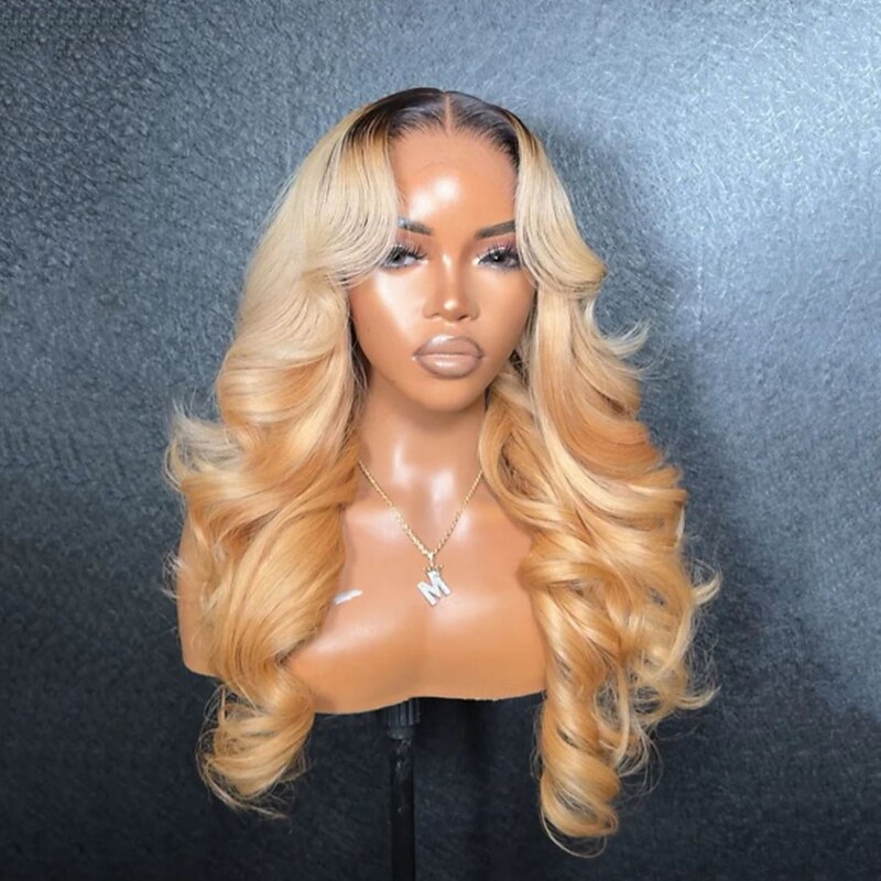 Remy Human Hair 5x5 Closure 13x4 Lace Front Wig Middle Part Brazilian Hair Wavy Blonde Wig 130% 150% Density with Baby Hair Ombre Hair Glueless Pre-Plucked For Women Long Human Hair Lace Wig4
