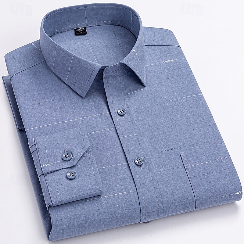 Men's Shirt Dress Shirt Button Up Shirt Plaid Wedding Party Light Blue Navy blue+white Light blue-ginghem Royal Blue Long Sleeve Lapel Spring Fall Clothing Apparel Pocket4