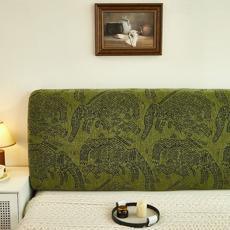 1pc Chenille Bed Headboard Cover Solid Color Elastic Bed Head Slipcover Leaves Printed All-inclusive Bed Backrest Cover Bedroom Available on Both Sides Headboard Cover3