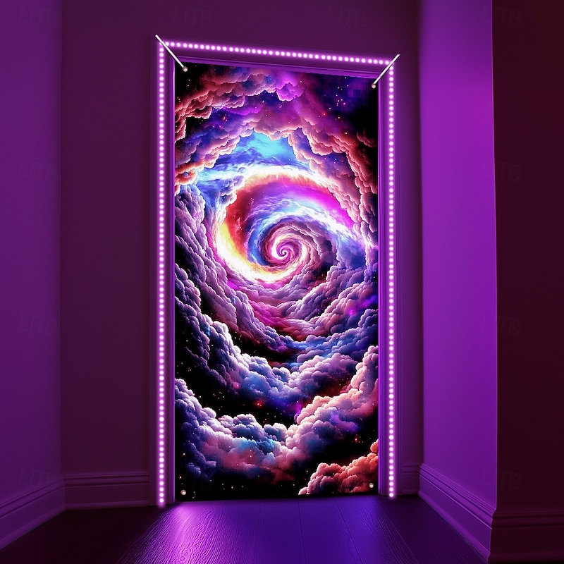 Blacklight Door Decorations Door Covers Glow in the Dark Universe Galaxy Door Tapestry Door Curtain Decoration Backdrop Indoor/Outdoor Door Banner for Front Door Farmhouse