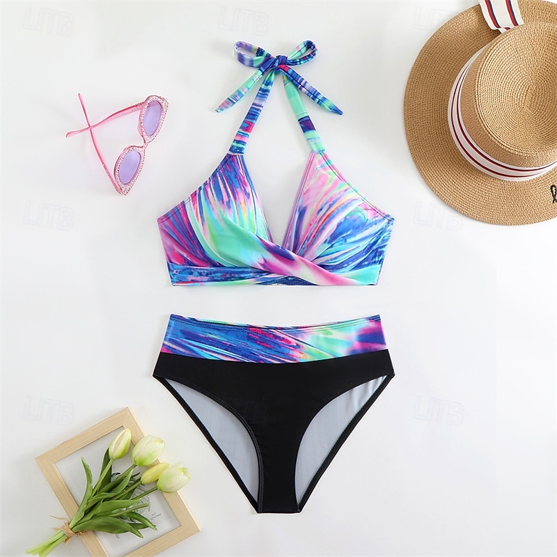 Women's Tankini Two Piece Swimsuit V Neck Racerback Swimwear Swimwear Pink Blue Breathable Quick Dry Lightweight Sleeveless - Swimming Surfing Beach Summer Spring3