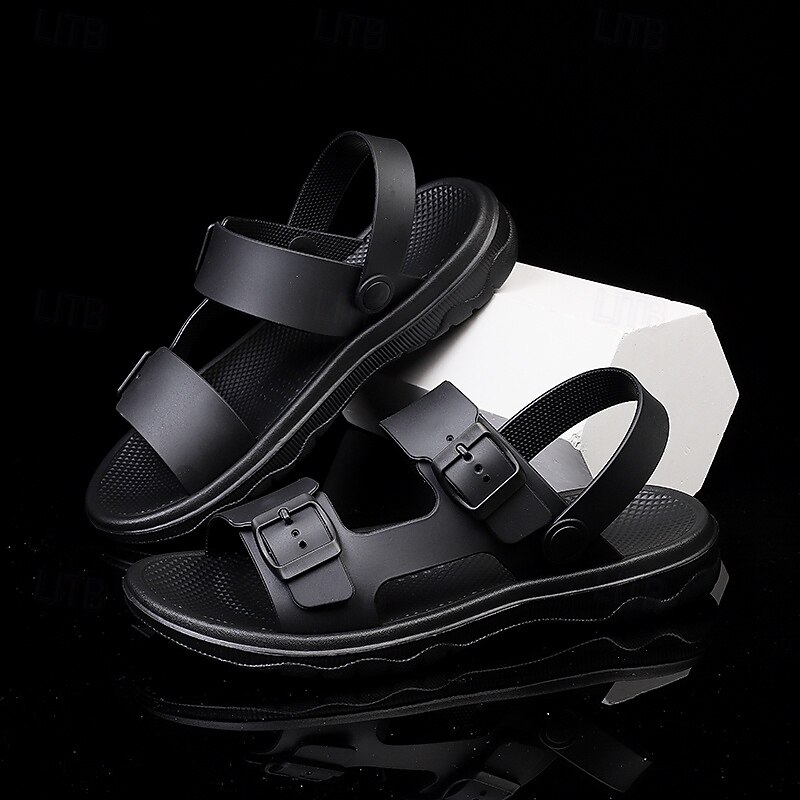 Men's Black Sport Sandals with Adjustable Buckle Straps, Comfortable Design for Outdoor, Casual and Summer Activities2