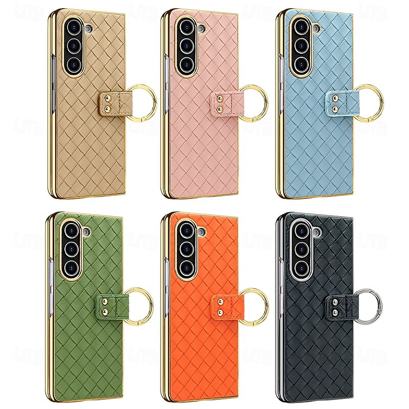 Phone Case For Samsung Galaxy Z Fold 6 Z Fold 5 Z Fold 4 Z Fold 3 Back Cover Ring Buckle Shockproof Retro PU Leather