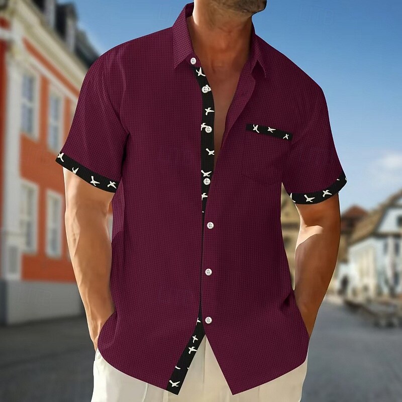 Men's Shirt Waffle Shirt Summer Shirt Casual Shirt Button Up Shirt Black White Red Green Beige Short Sleeve Plain Collar Vacation Daily Clothing Apparel Fashion Casual Comfortable3