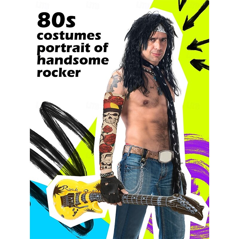 Retro Vintage 1980s Fancy Cosplay Costume Outfits Pop Star Rocker Fancy Dress Men's Masquerade Party Pride Parade Pride Month Adults' 1 Bracelet Sleeves Gloves2