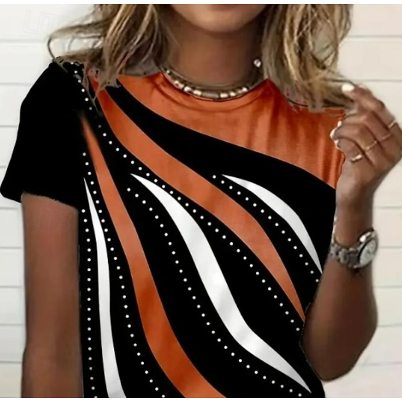 Women's T Shirt Floral Graphic Elegant Vintage Fashion Short Sleeve Crew Neck Regular Tops Daily Print Orange Spring Fall2